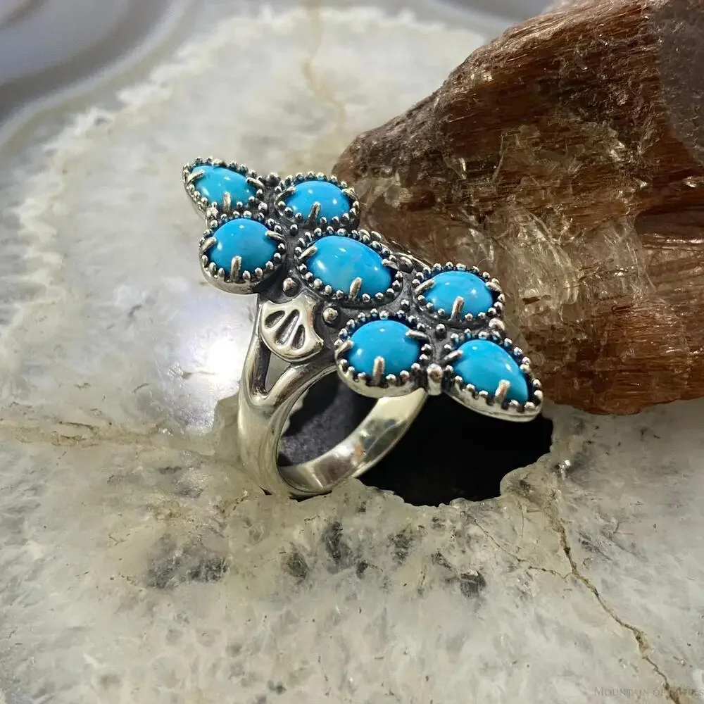 Carolyn Pollack Sterling Silver Sleeping Beauty Turquoise Decorated Cluster Ring